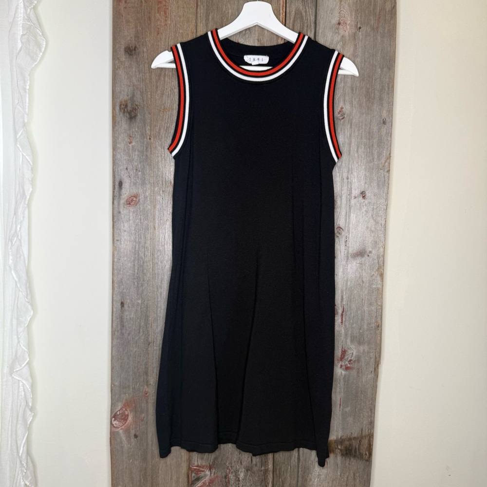 THML Black Sleeveless Knit Mini with Red & White Stripe Trim Medium